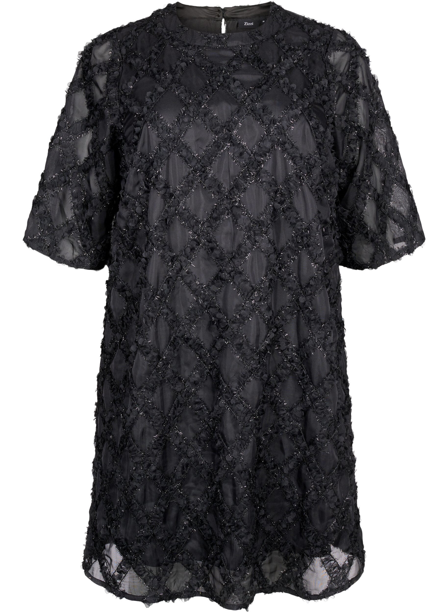 Zizzi Robe courte textur&eacute;e, Black, Packshot image number 0
