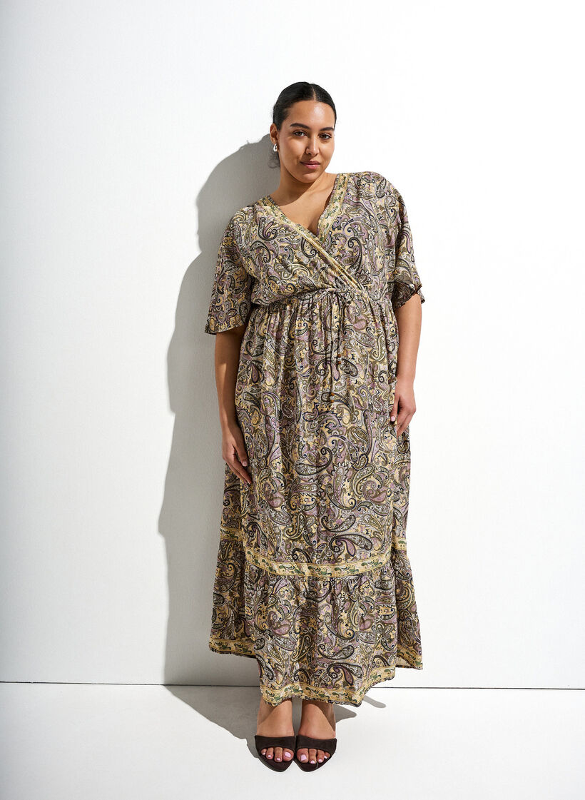 Robe longue en viscose &agrave; imprim&eacute; cachemire, Jaune, Image image number 0