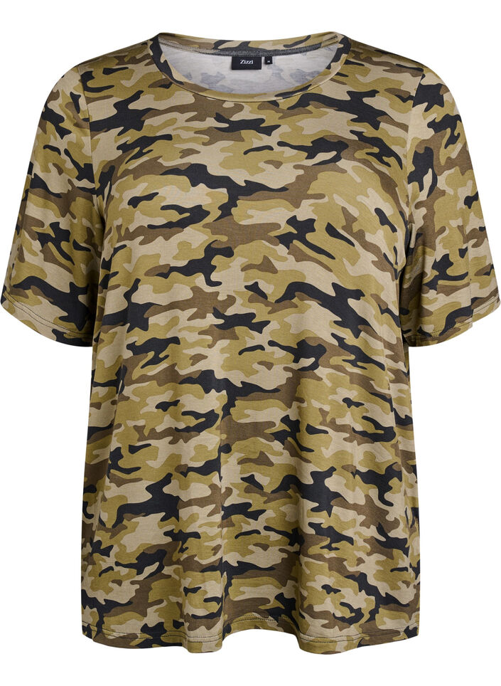 T-shirt avec TENCEL&trade; Lyocell et impression camouflage, Vert, Packshot image number 0