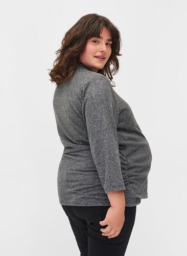 Blouse de grossesse à manches 3/4 et col V, Dark Grey Melange, Model image number 1