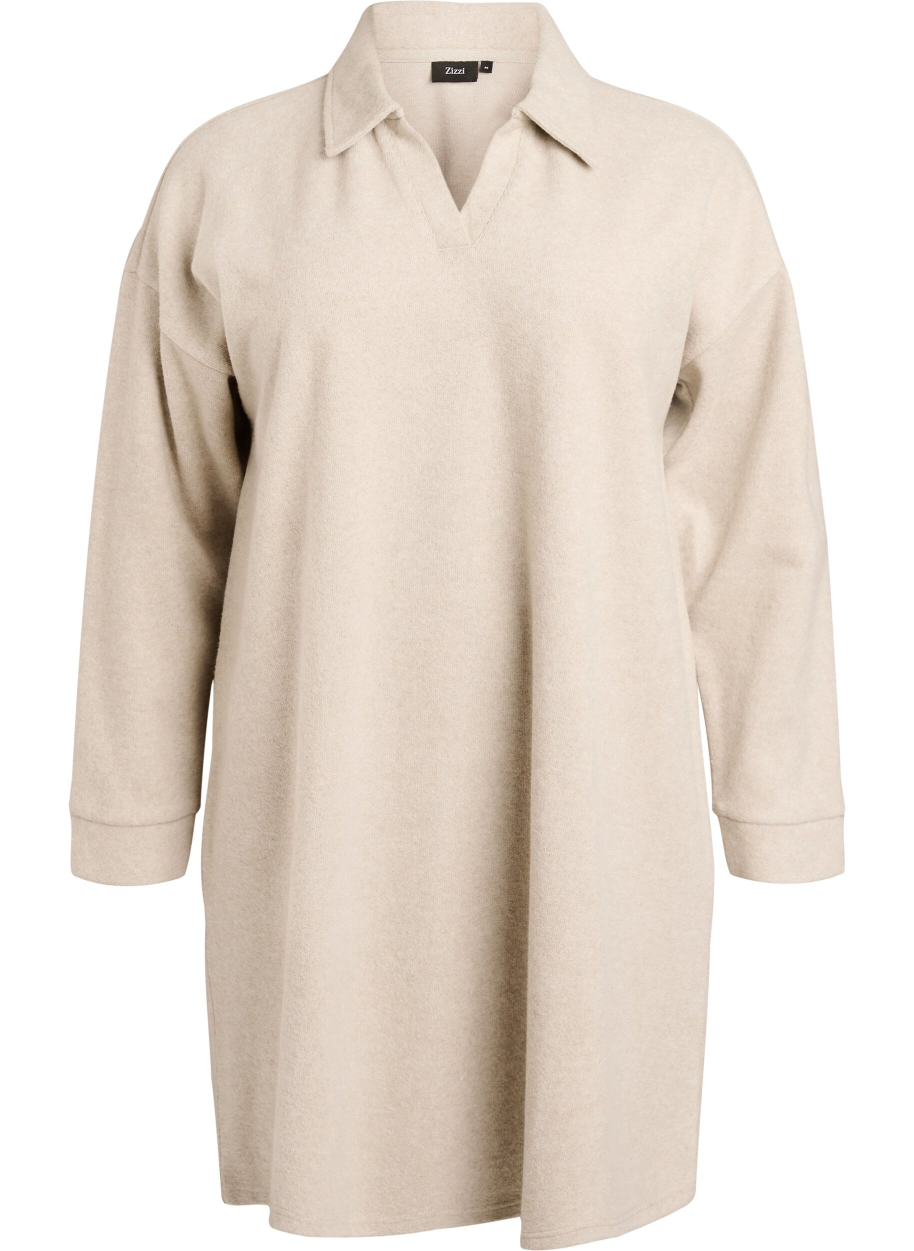 Zizzi Robe mi-longue en jersey avec un col en V, Beige, Packshot image number 0