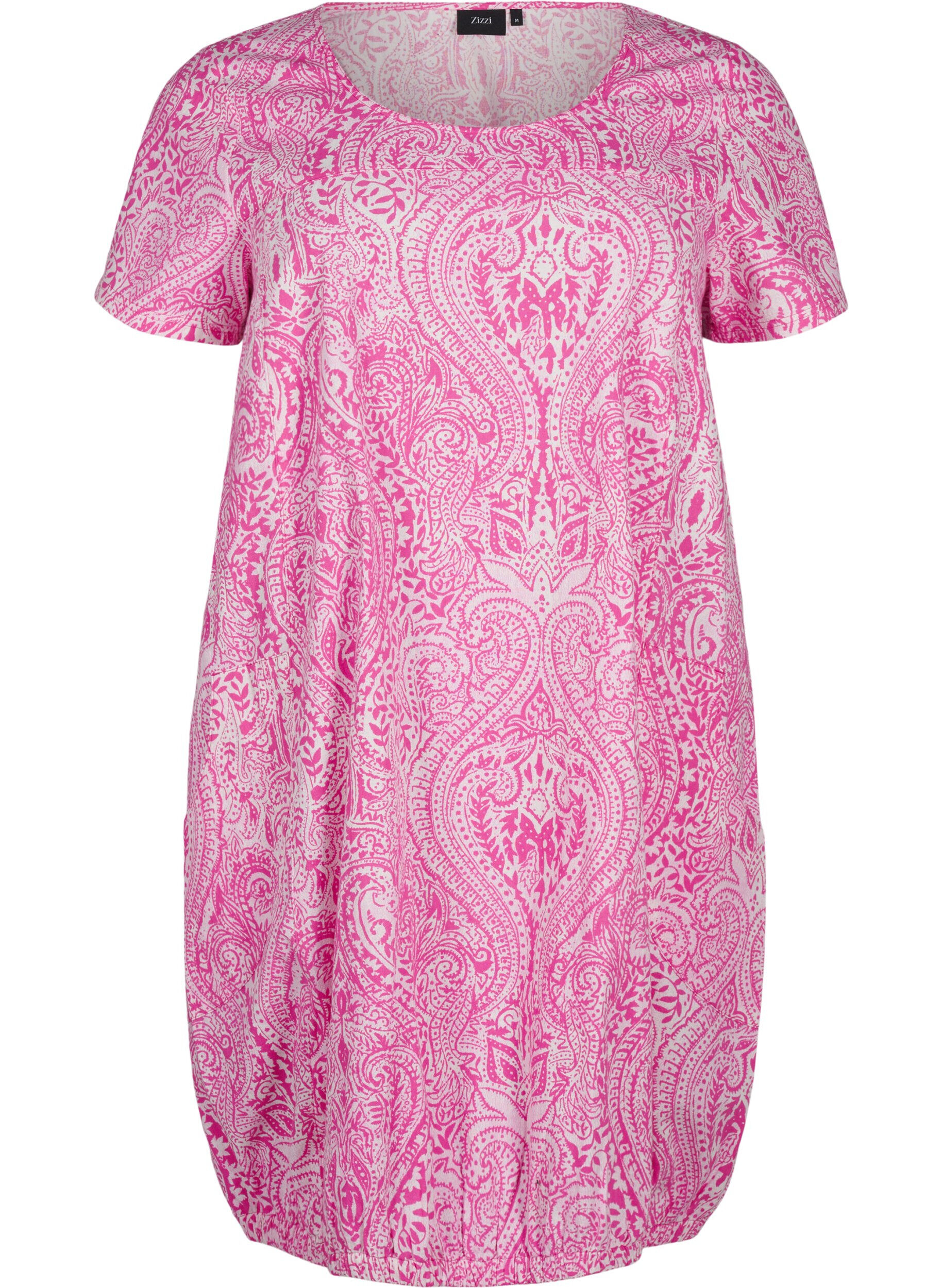 Zizzi Robe en coton &agrave; manches courtes avec motifs cachemire imprim&eacute;s, Rose, Packshot image number 0
