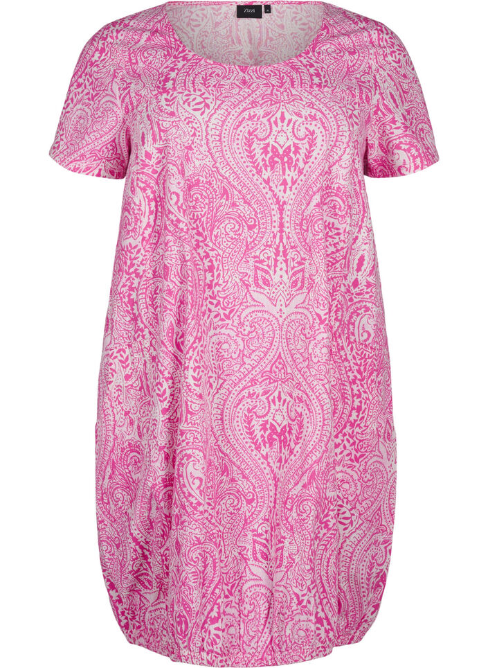Robe en coton &agrave; manches courtes avec motifs cachemire imprim&eacute;s, Rose, Packshot image number 0