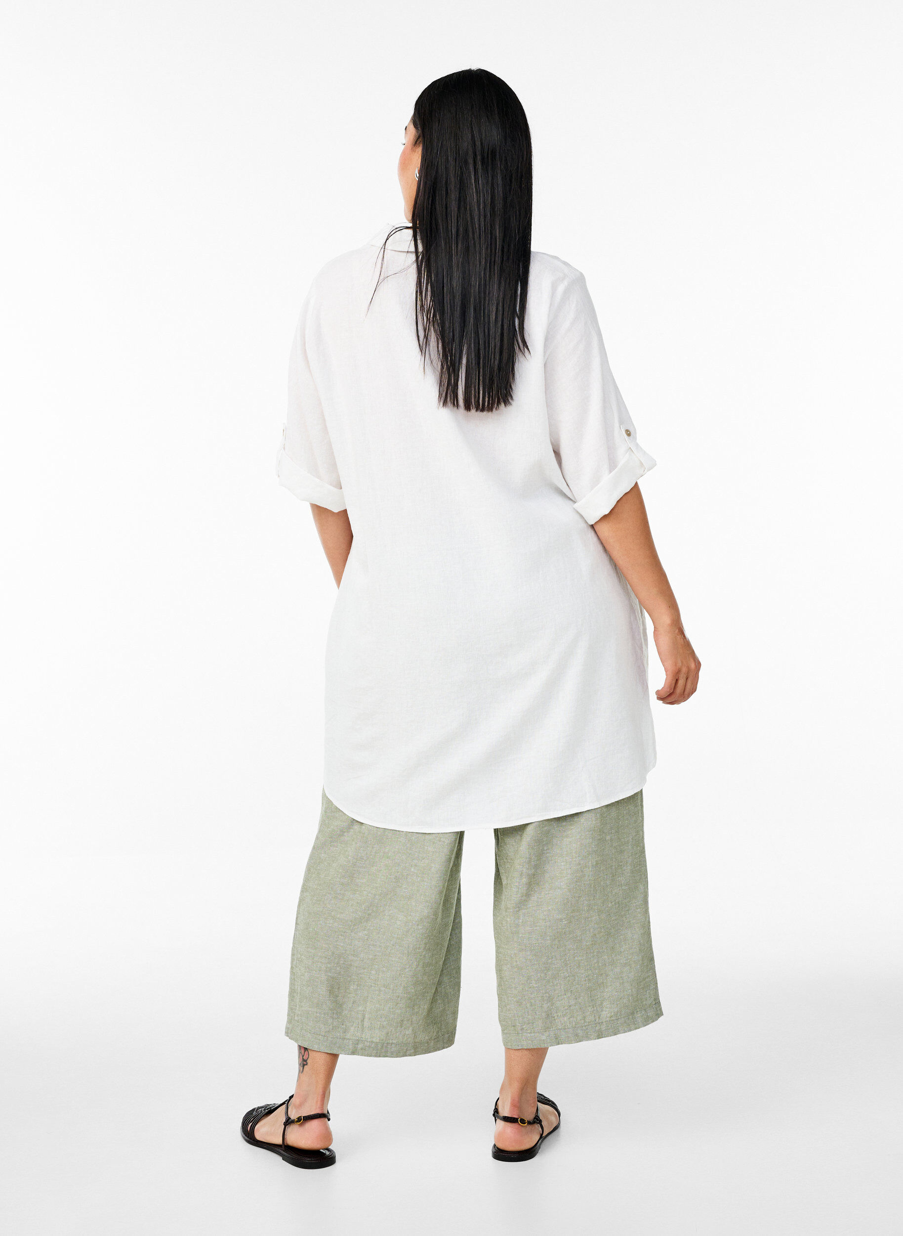 Zizzi Pantalons &eacute;chancr&eacute;s en lin et viscose, Vert, Model image number 1