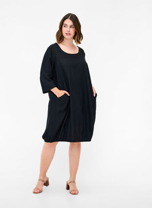 Viscose jurk met 3/4 mouwen, Black , Model image number 2