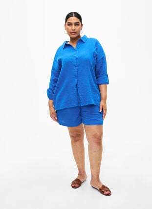 Chemise avec col en mousseline de coton, Victoria blue, Model image number 2