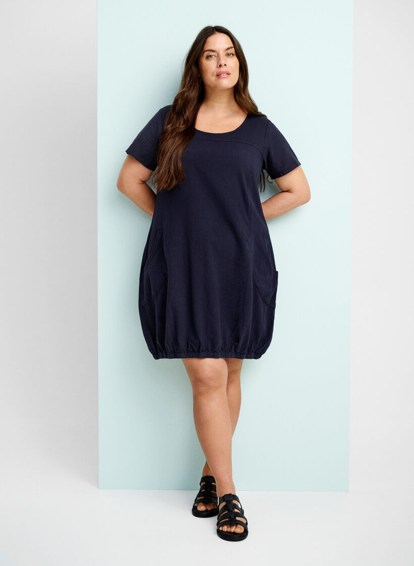 Robe en coton &agrave; manches courtes, Bleu, Image image number 0