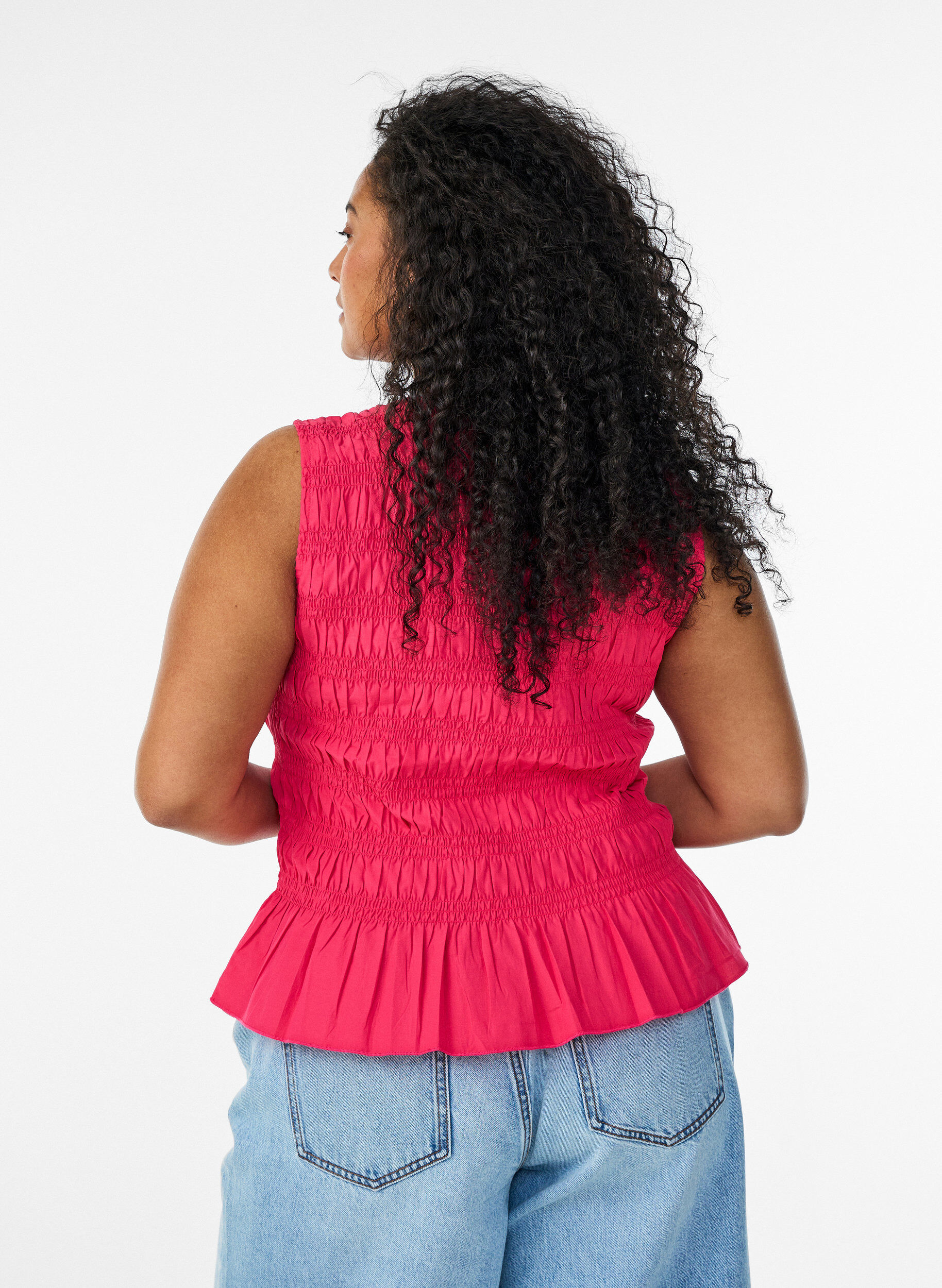 ZizziSmocktop met boothals en peplumzoom, Roze, Model image number 2