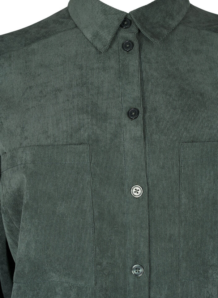 Lange corduroy shirt jurk met knopen, Dark Forest, Packshot image number 2