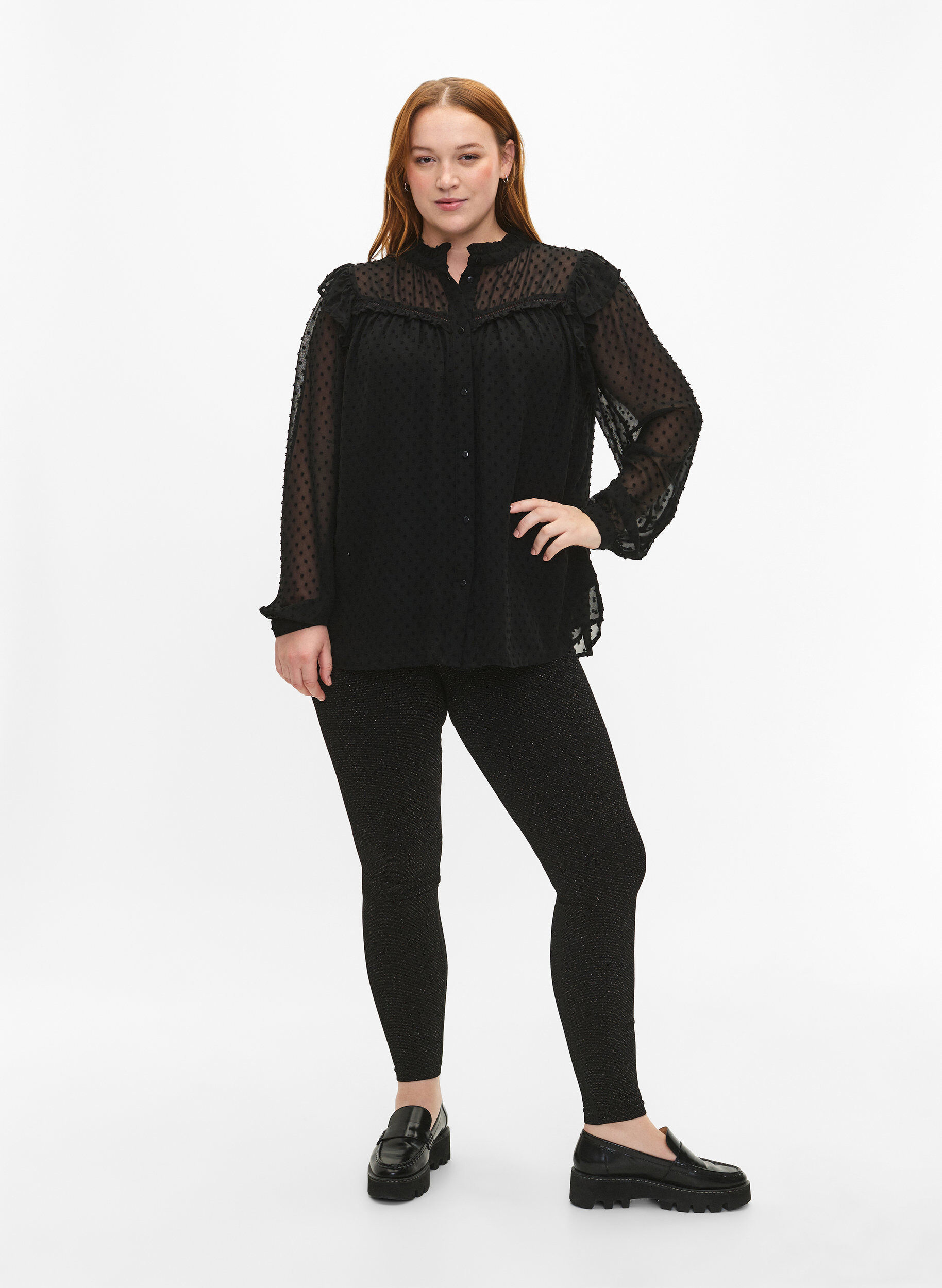 ZizziNaadloze glitter leggings, Black Gold Lurex, Model image number 3