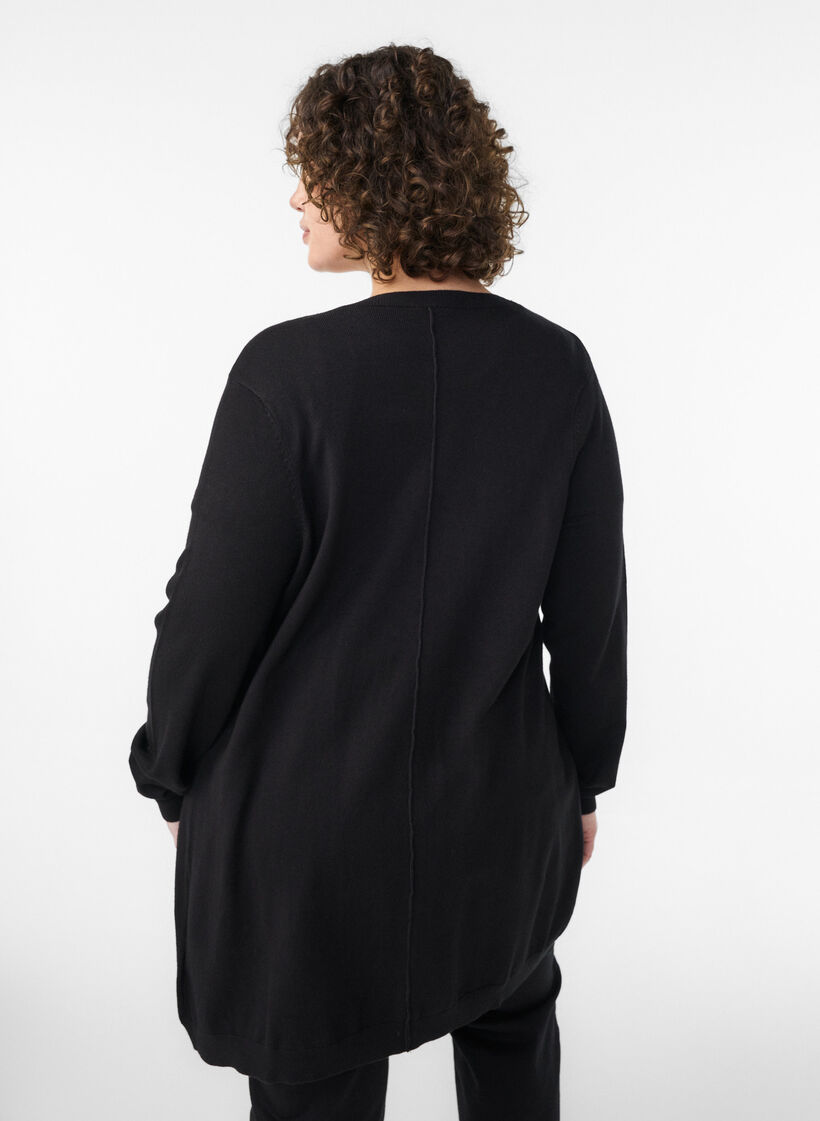 Lang gebreid vest in viscosemix, Zwart, Model image number 2
