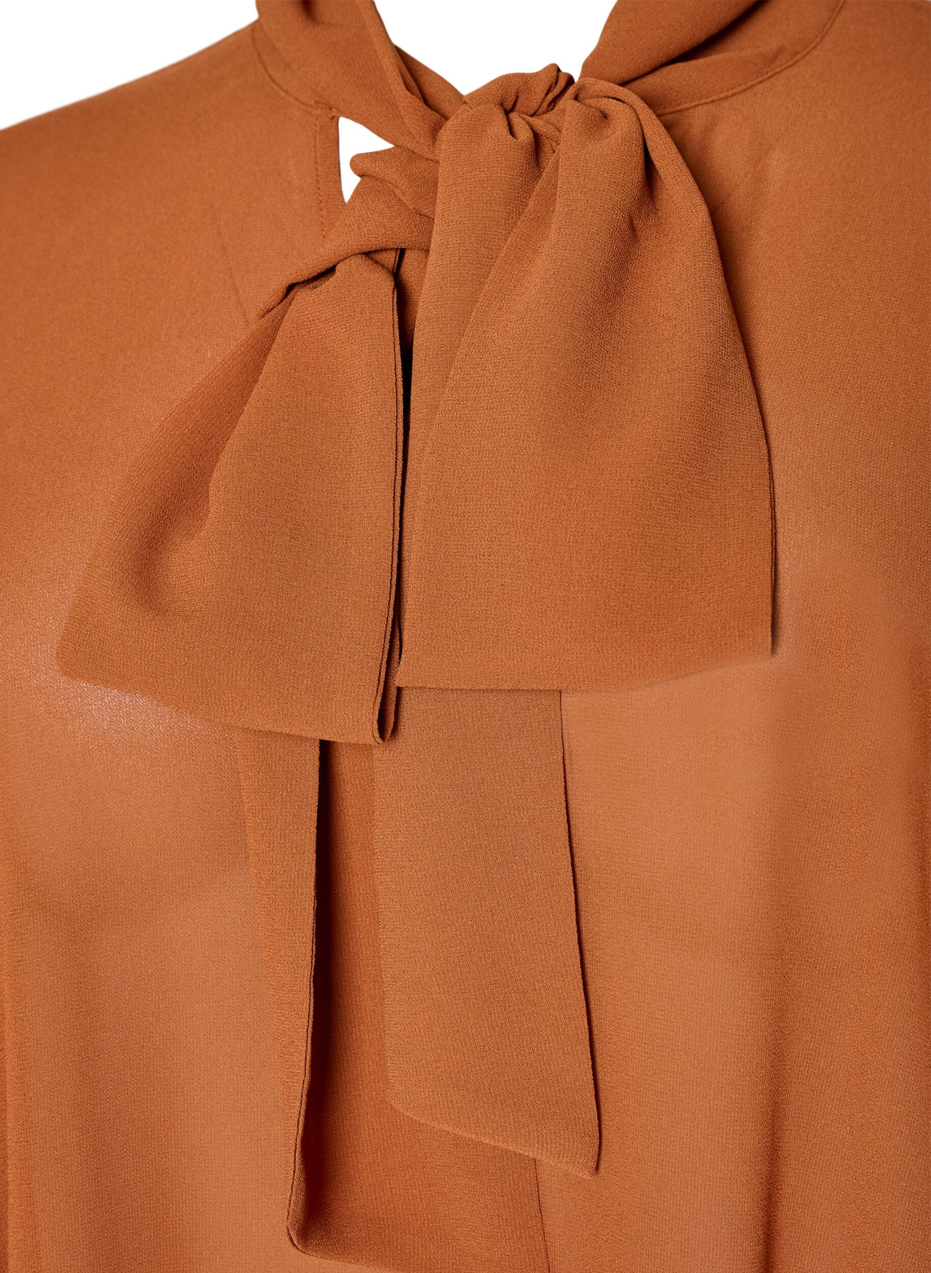 ZizziBlouse met striklint en ruches, Bruin, Packshot image number 2