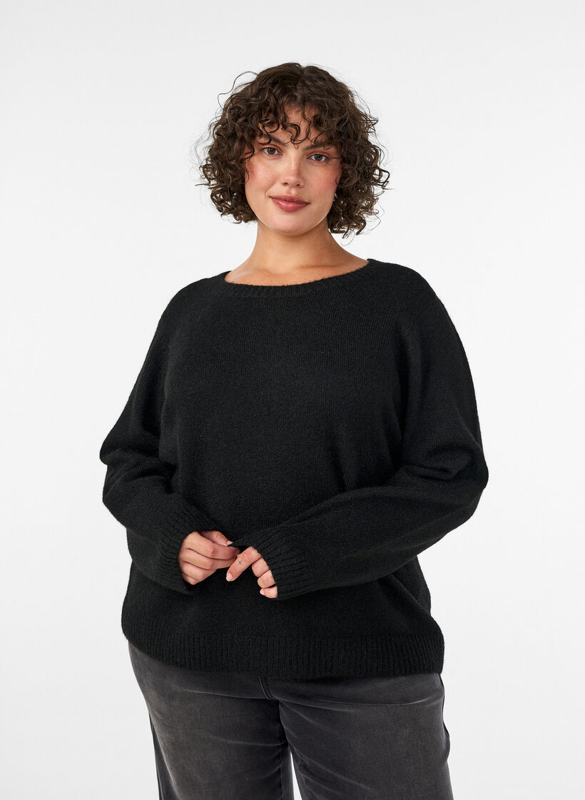 Pull ample &agrave; col rond, Noir, Model image number 0