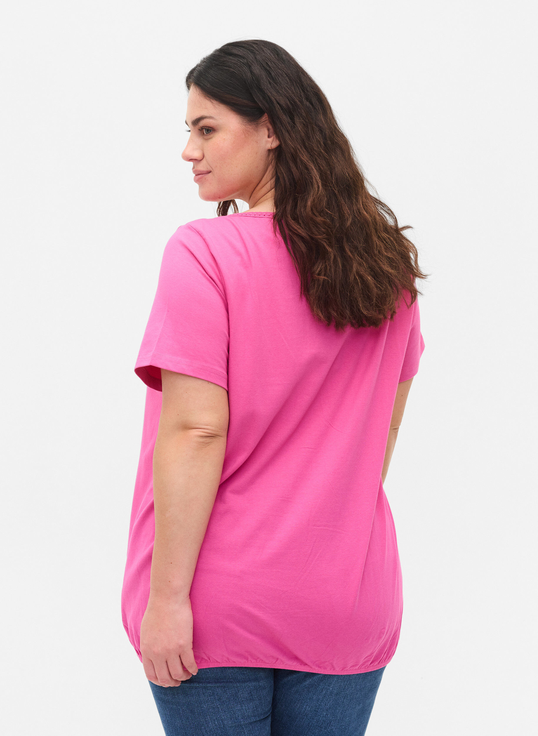 ZizziKatoenen t-shirt met korte mouwen, Raspberry Rose, Model image number 1