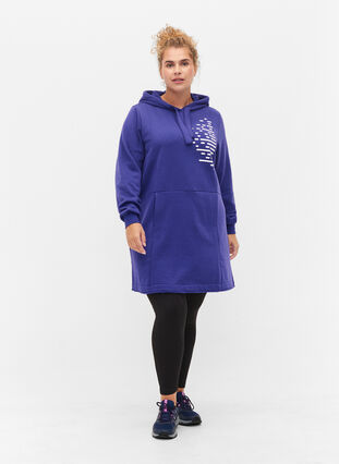 Lang sweatshirt met capuchon en zakken, Deep Blue, Model image number 2
