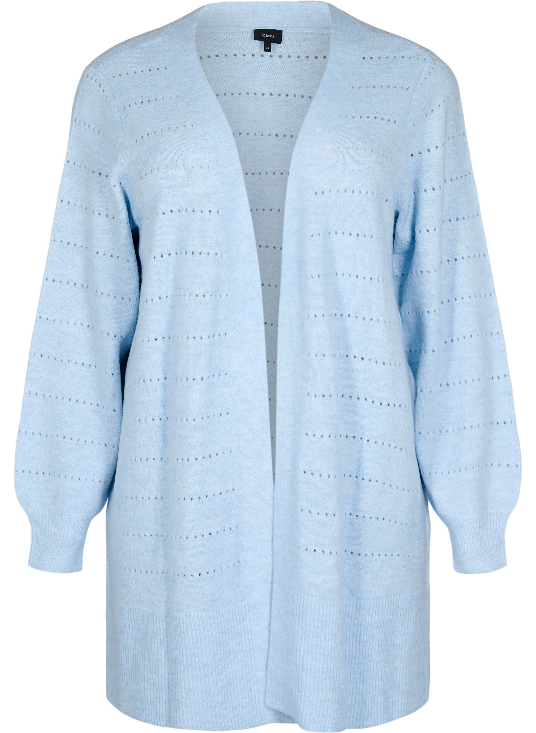 ZizziLange gebreide cardigan met een kantpatroon, Cashmere Blue Mel., Packshot image number 0