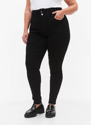 Super slanke Bea jeans met extra hoge taille, Black, Model image number 2