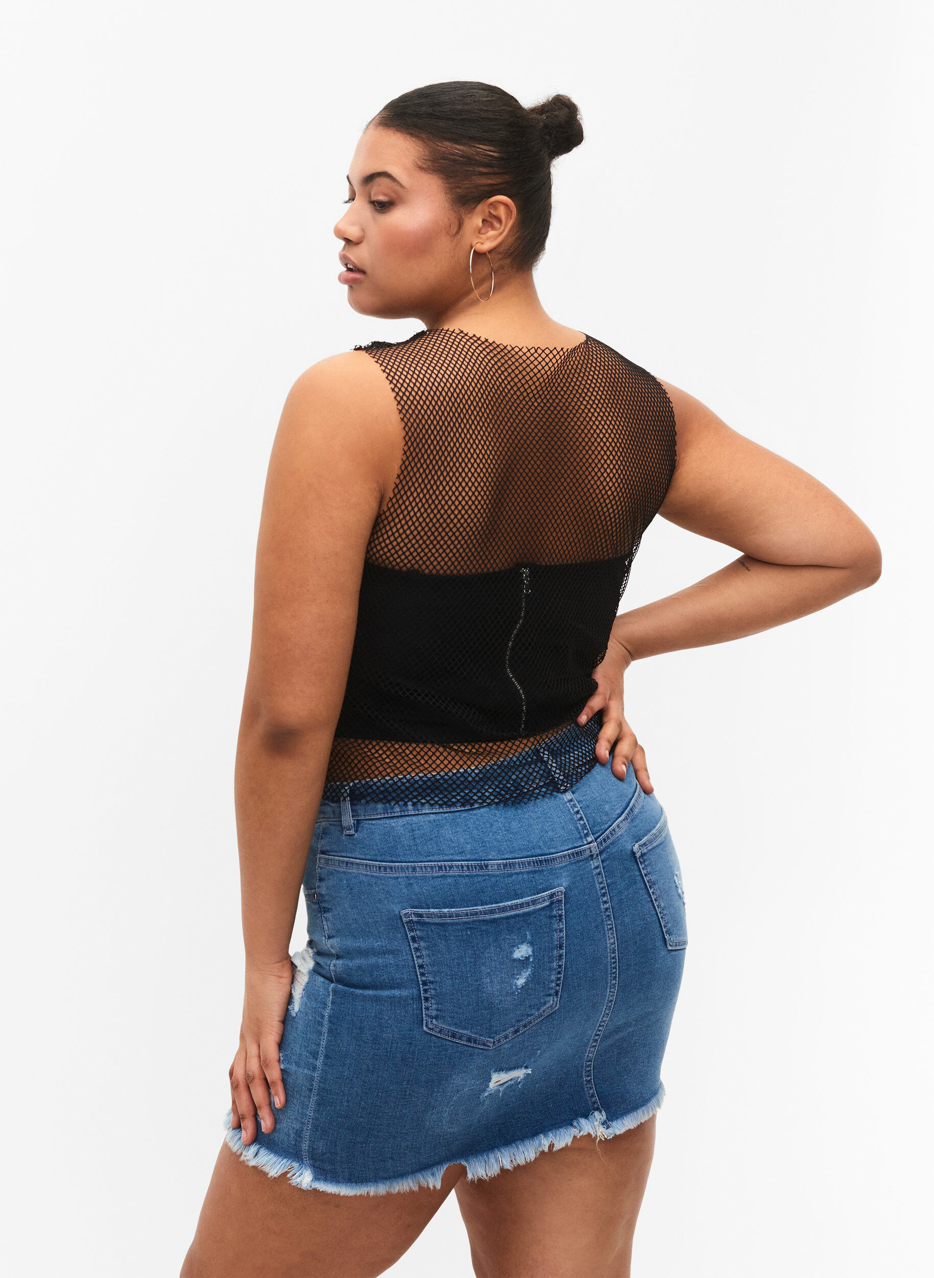 ZizziStrakke denimrok met split, Blue denim, Model image number 1