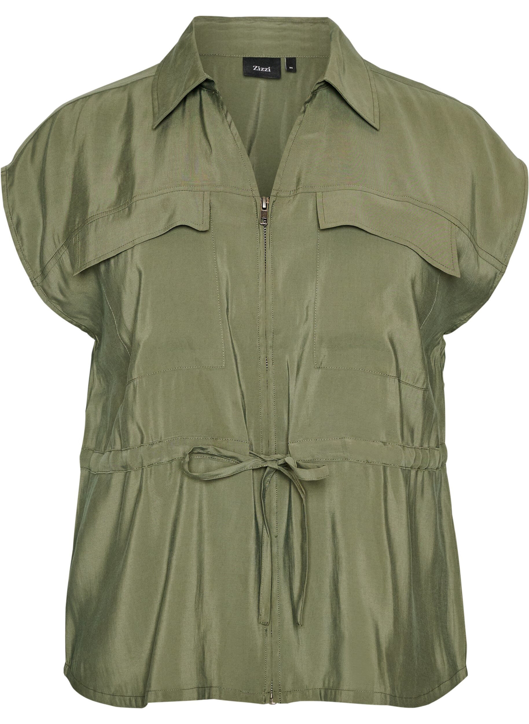 ZizziGilet en modal avec fermeture &eacute;clair et ceinture &agrave; nouer, Vert, Packshot image number 0