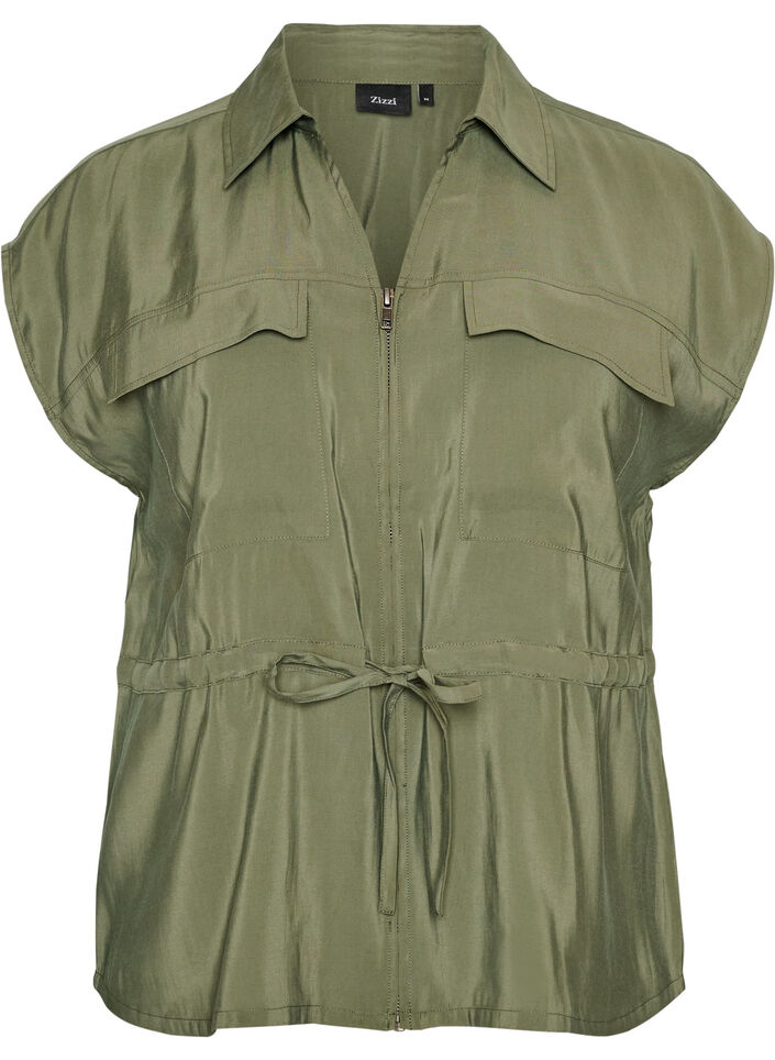 Gilet en modal avec fermeture &eacute;clair et ceinture &agrave; nouer, Vert, Packshot image number 0