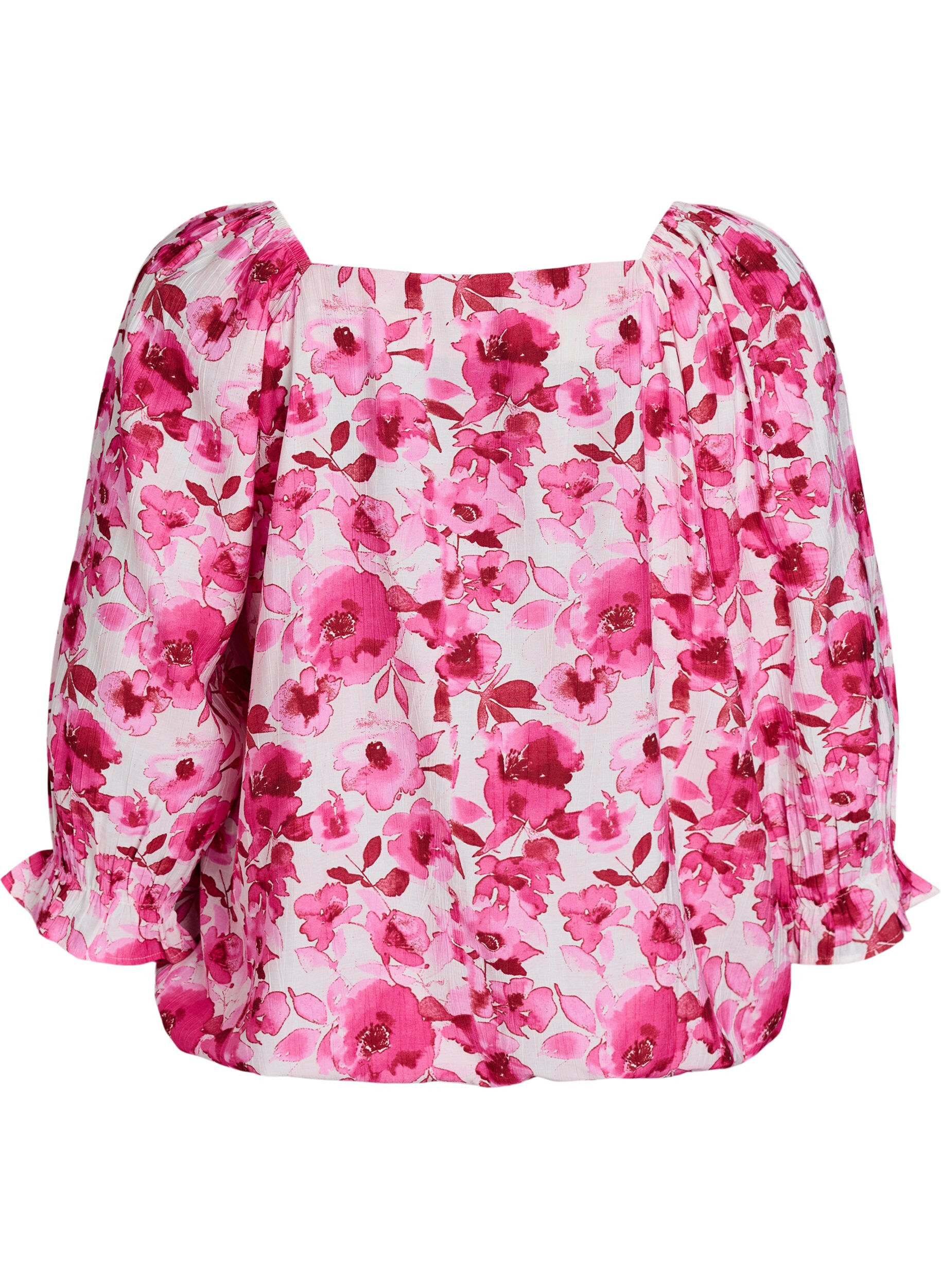 ZizziViscose blouse met een vierkante hals en 3/4-mouwen, Roze, Packshot image number 1