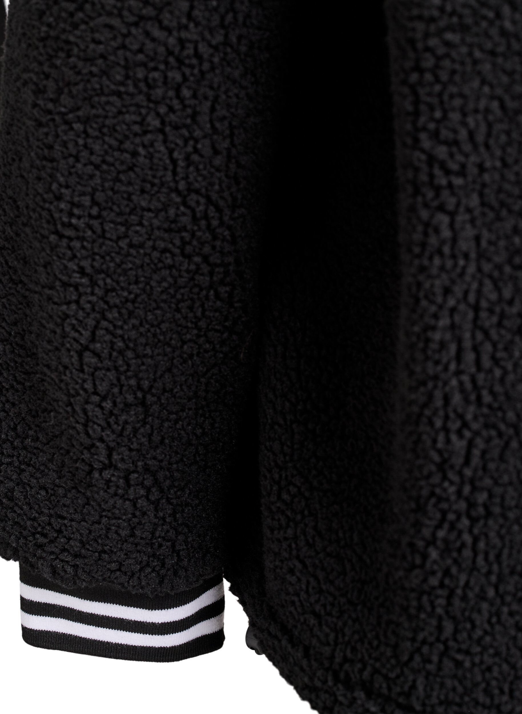 ZizziTeddyfleece jas met strependetails, Zwart, Packshot image number 3