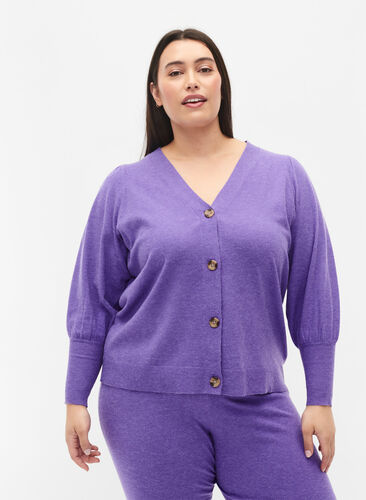 Gebreid vest met knoopsluiting, Purple Opulence Mel., Model image number 0