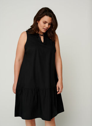 Korte katoenen jurk in een a-lijn, Black, Model image number 0