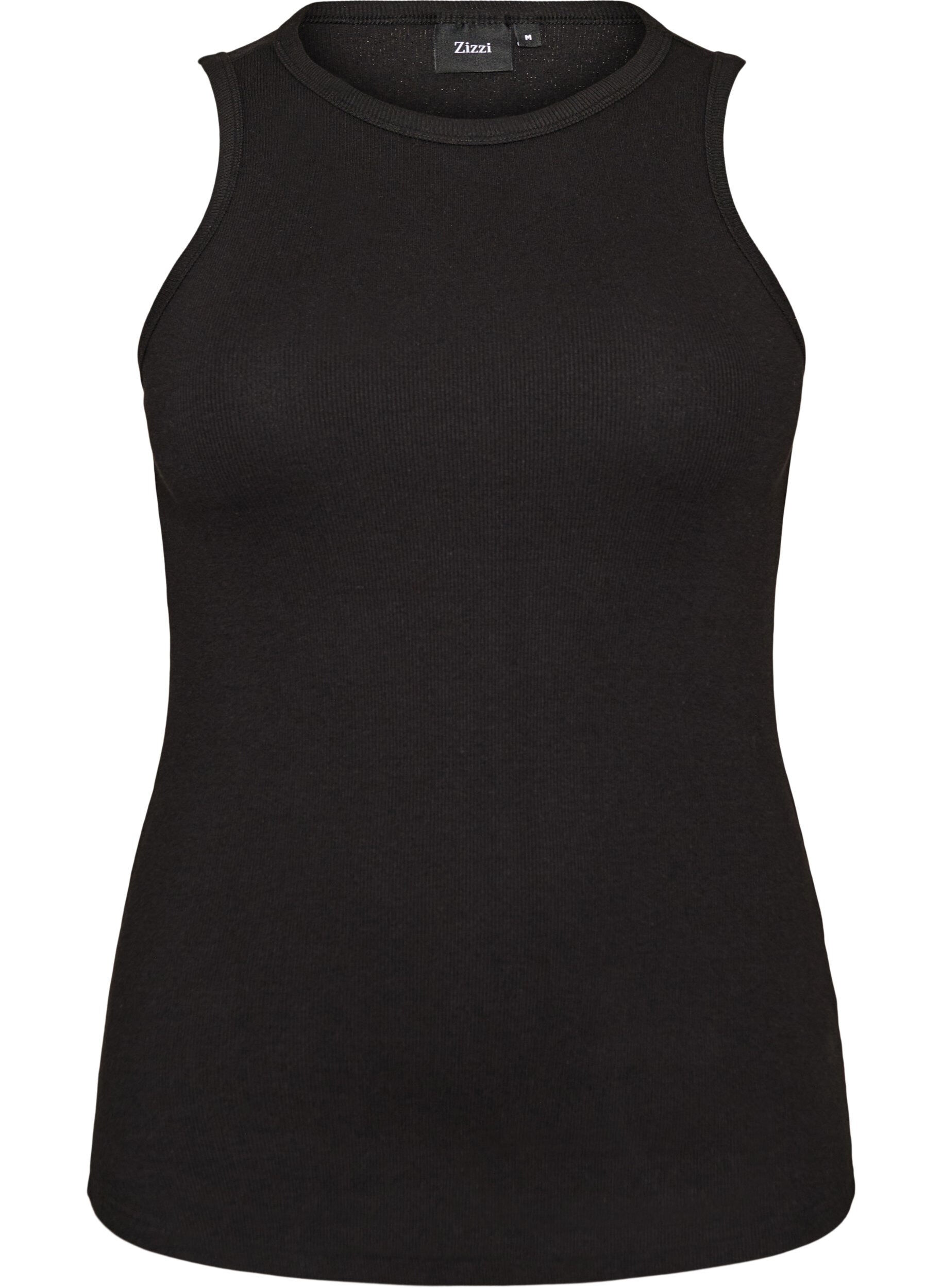 Katoenen ribtop met hoge hals