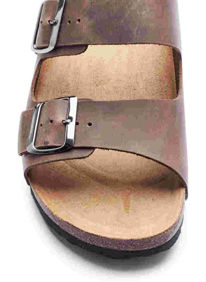 Leren sandalen met verstelbare gespen, Brown, Packshot image number 2