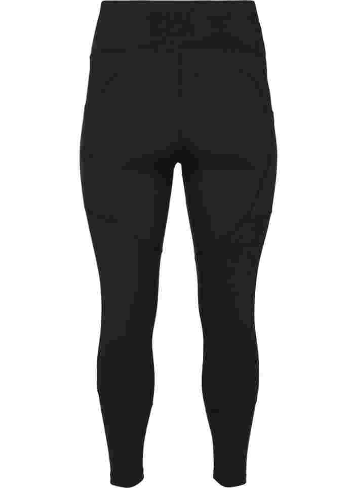Cropped sportlegging met zakje en reflecterend, Black, Packshot image number 1