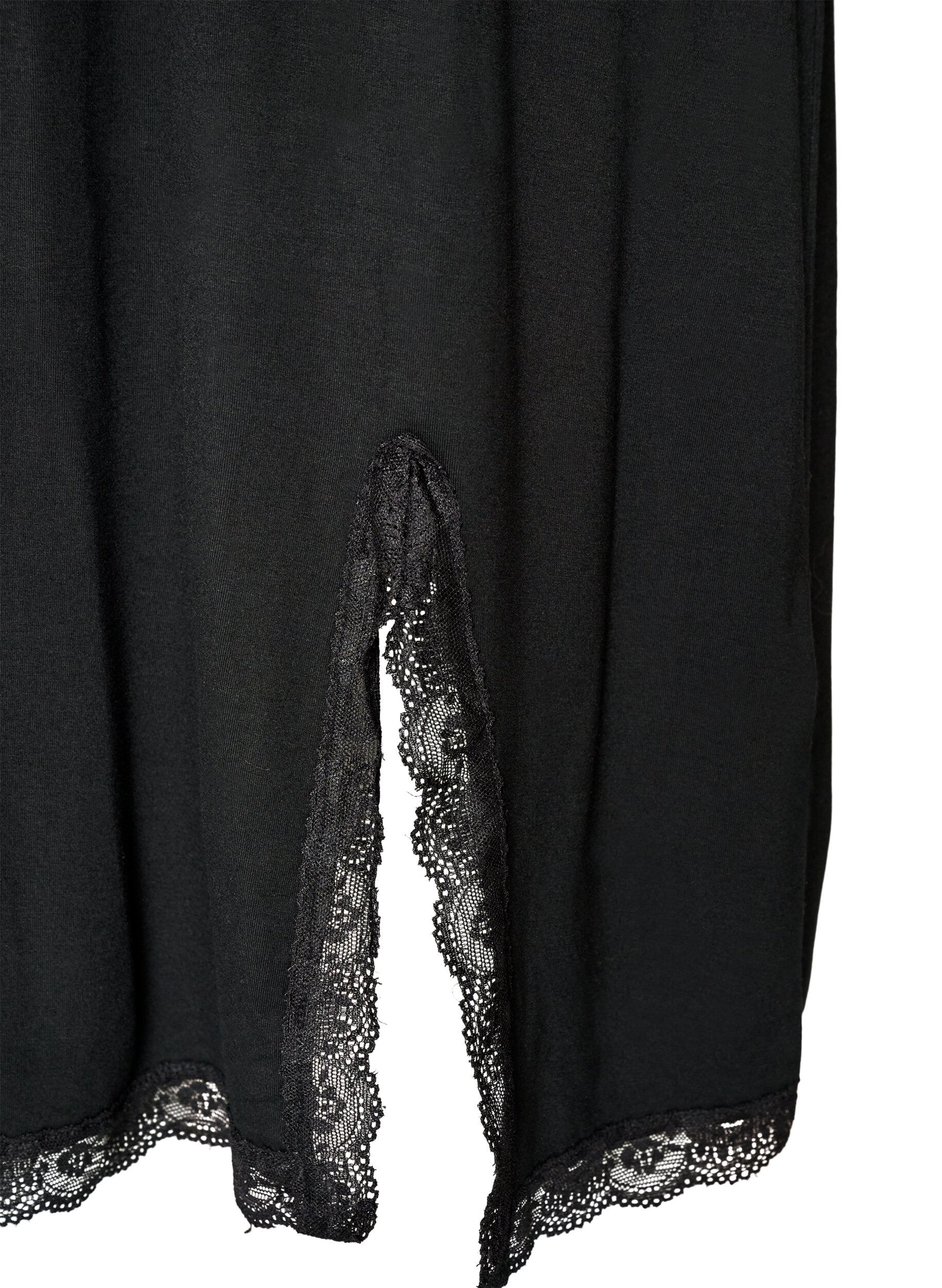 ZizziNuisette en viscose avec dentelle et fentes, Noir, Packshot image number 3