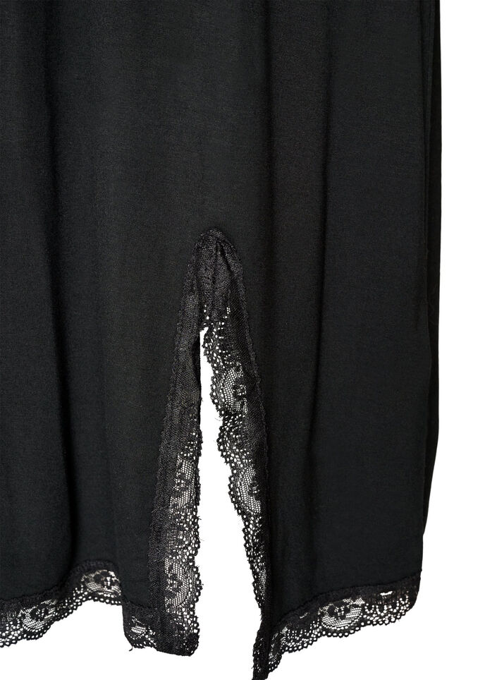 Nuisette en viscose avec dentelle et fentes, Noir, Packshot image number 3