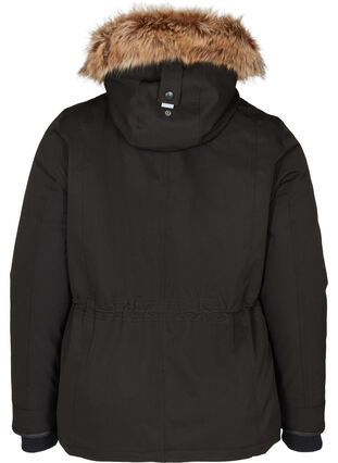 Manteau d'hiver court avec capuche et bordure en fausse fourrure, Black, Packshot image number 1