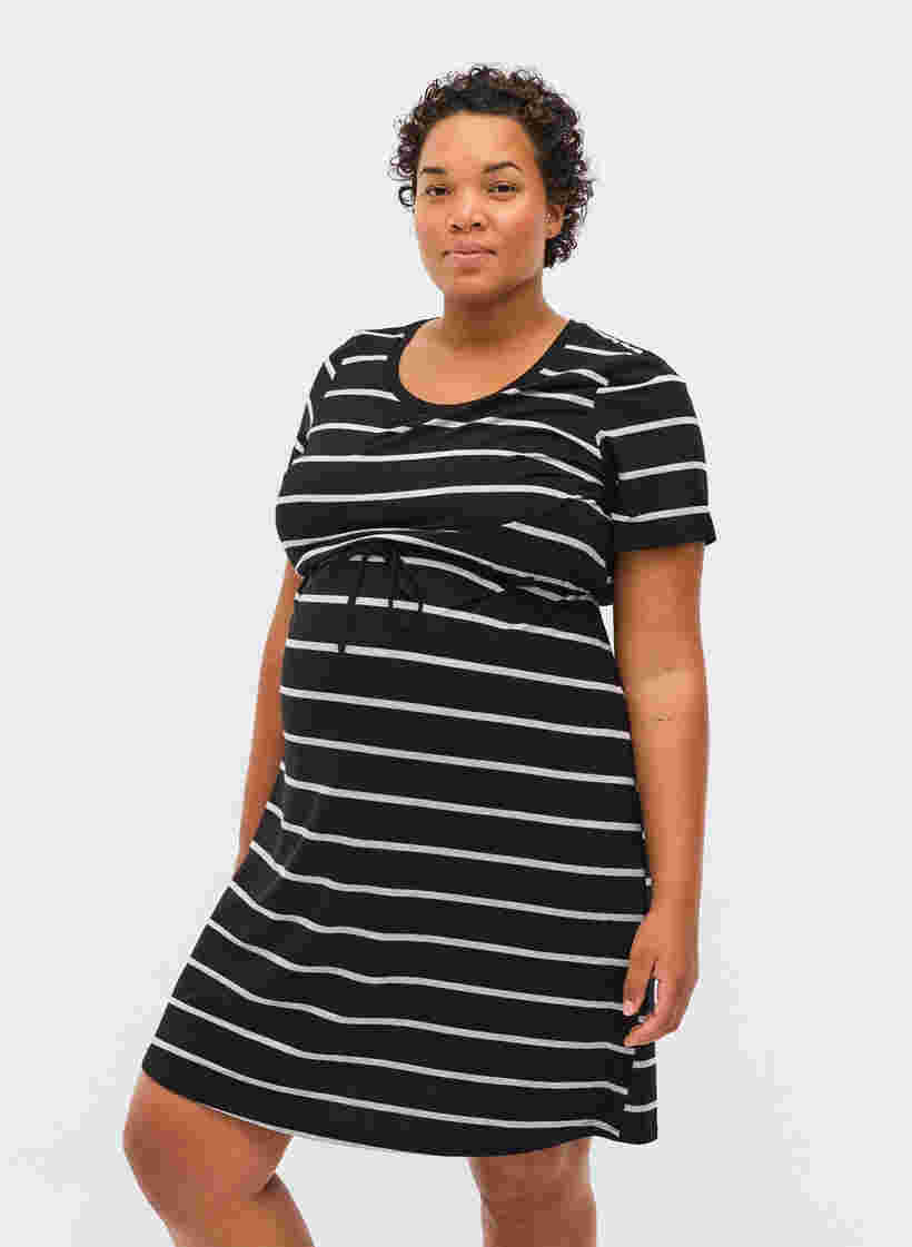 Gestreepte zwangerschapsjurk in viscose, Black Grey Stripe, Model image number 0