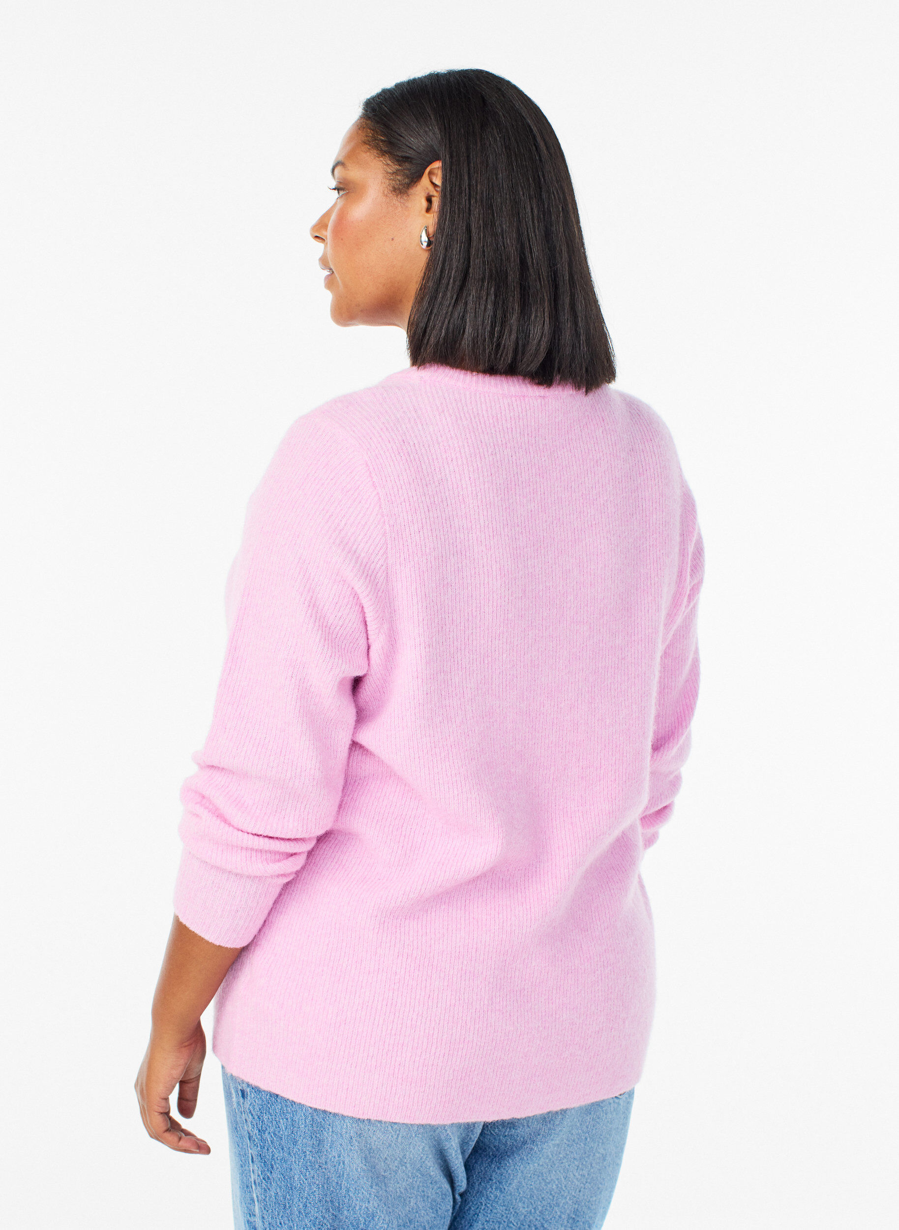 ZizziGem&ecirc;leerde gebreide blouse met ronde hals, Roze, Model image number 2