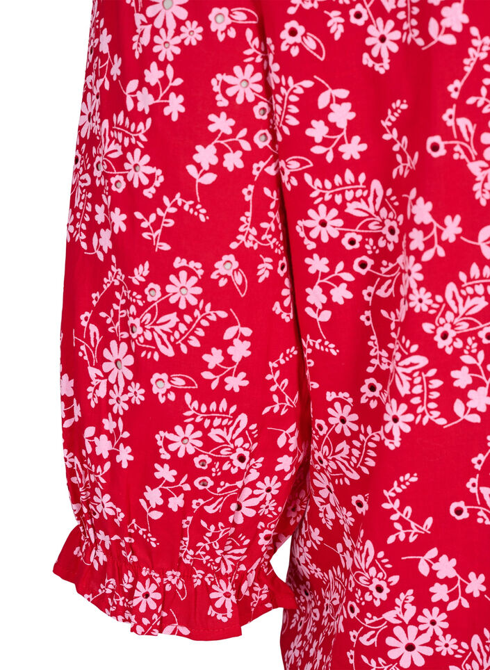Chemisier en coton avec imprimé floral, Rouge, Packshot image number 3