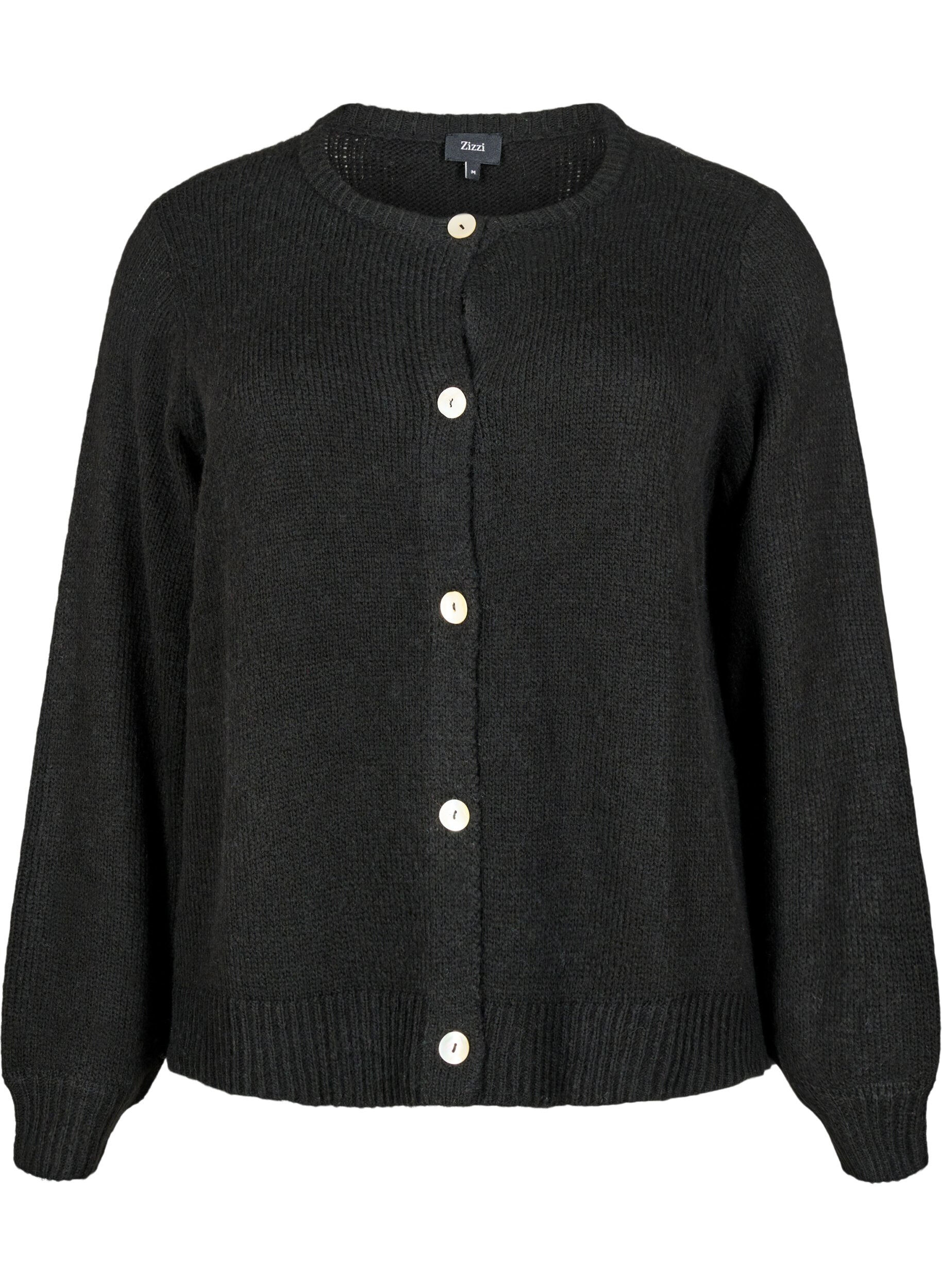ZizziGebreide cardigan met wol en knoopsluiting, Black Solid, Packshot image number 0