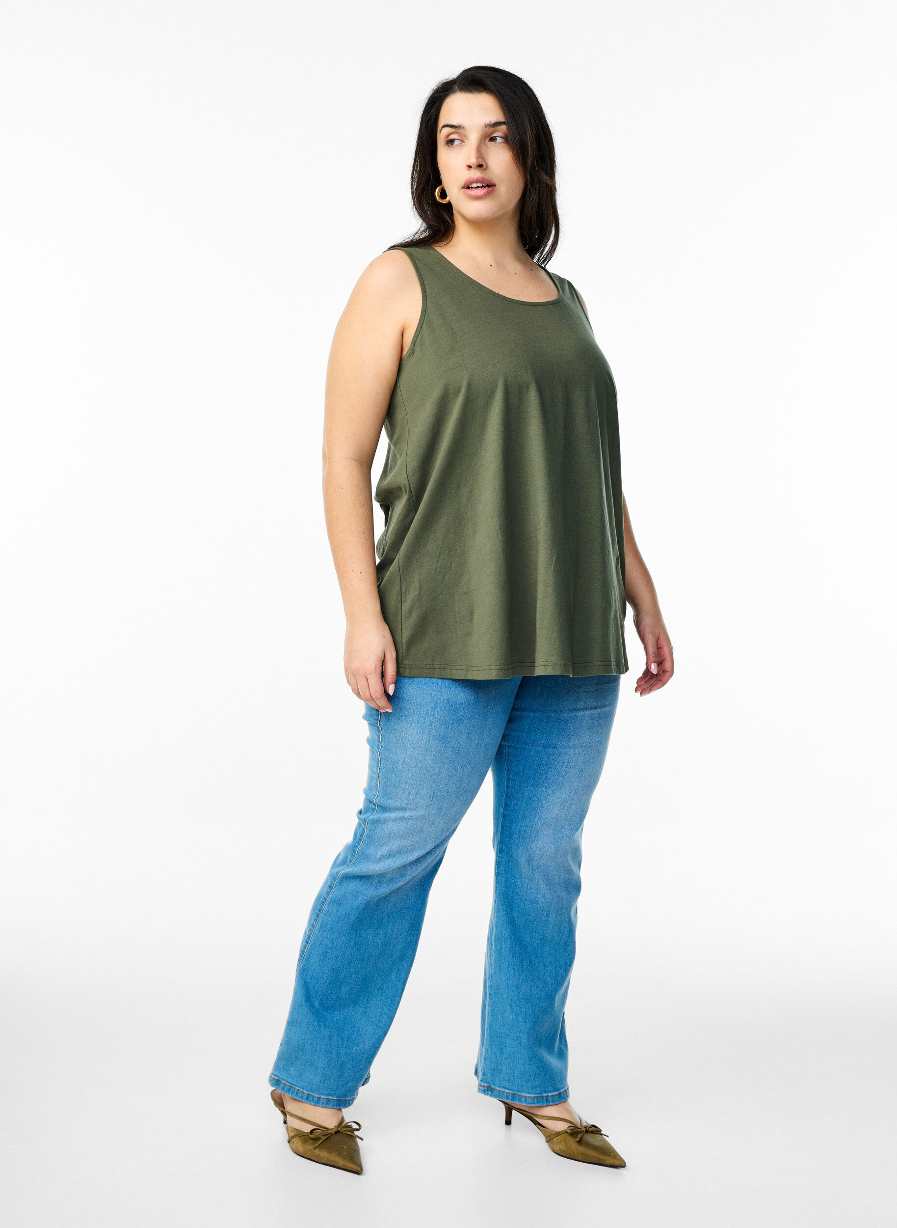 Zizzi Top en coton avec forme en A, Vert, Model image number 1