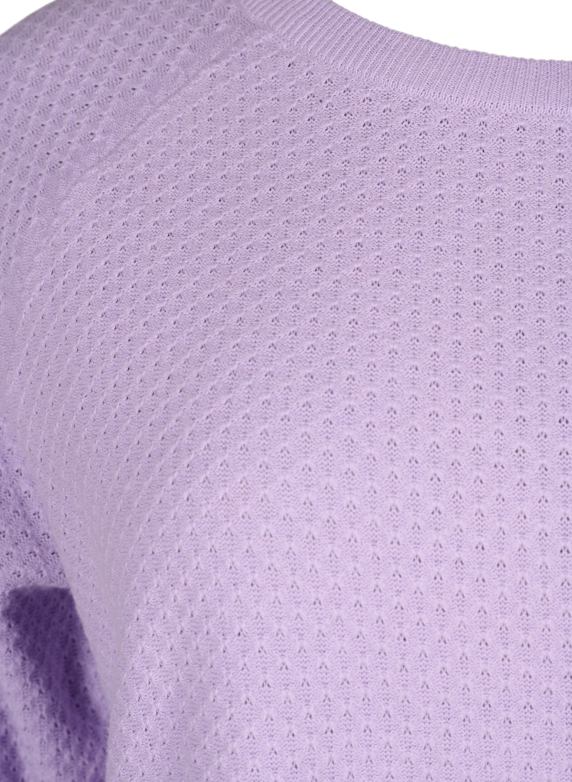 Zizzi Pull en coton biologique avec motif textur&eacute;., Lavender, Packshot image number 2