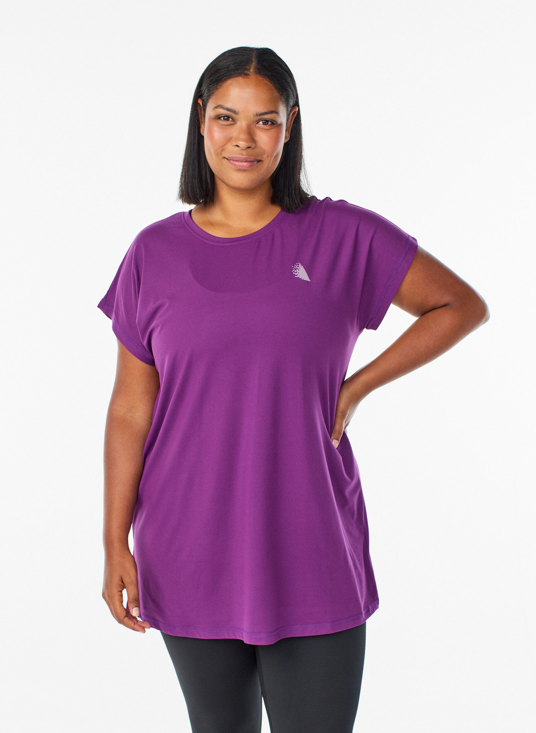 T-shirt long de sport, Violet, Model