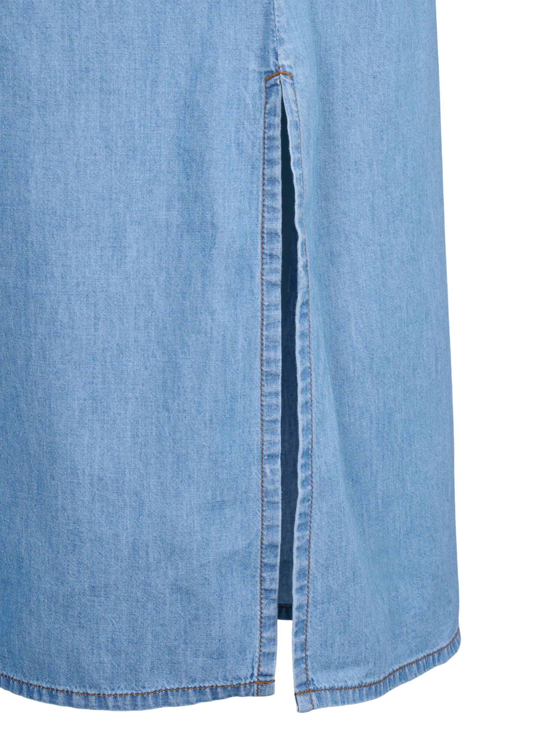Zizzi Robe en jean avec fente et manches courtes, Blue denim, Packshot image number 3