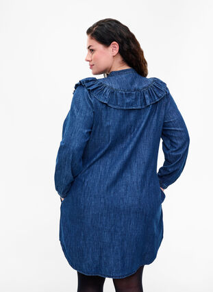 Robe en jean avec boutons et volants, Dark blue denim, Model image number 1