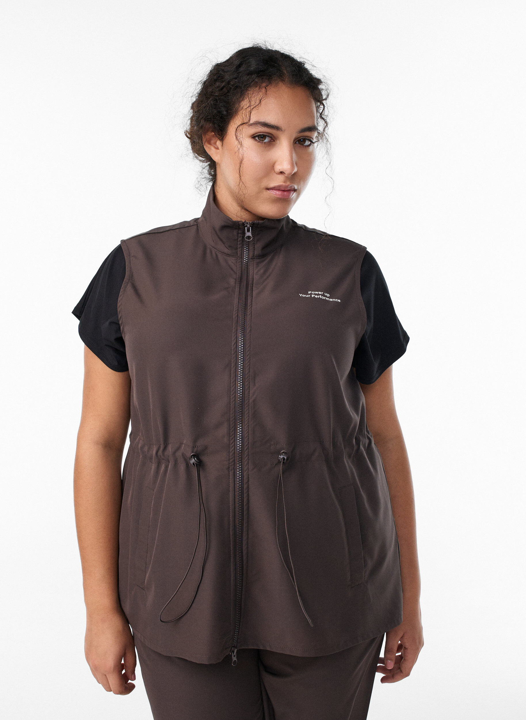 Veste sans manches avec taille &eacute;lastiqu&eacute;e, Marron, Model