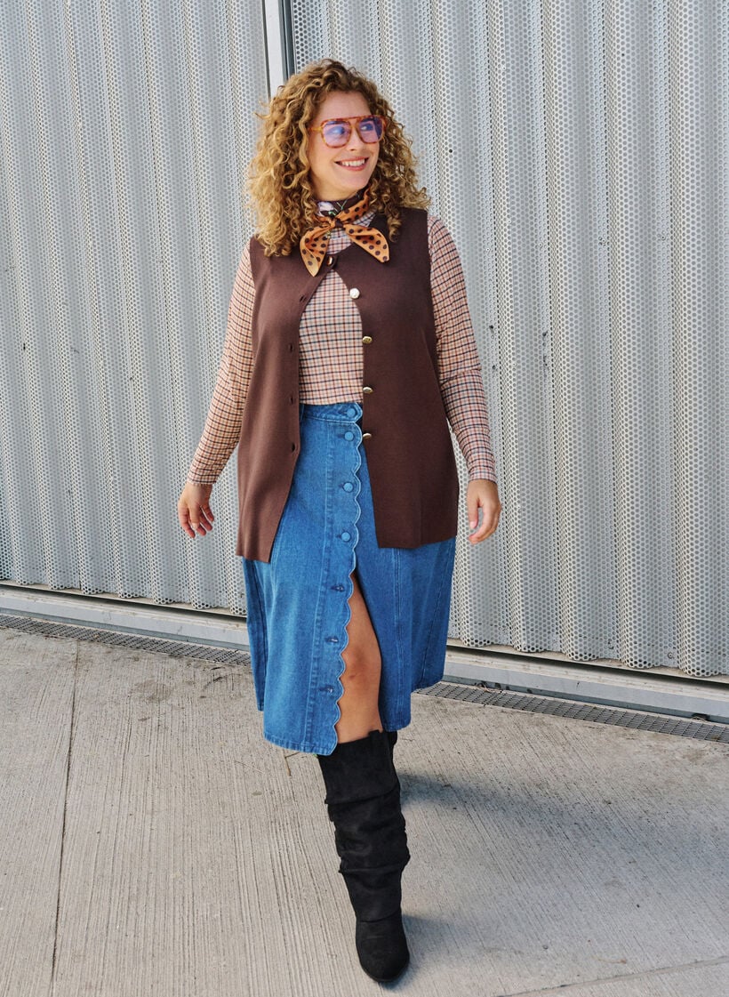 A-lijn denimrok met golvende knoopsluiting, Blauw, Image image number 0