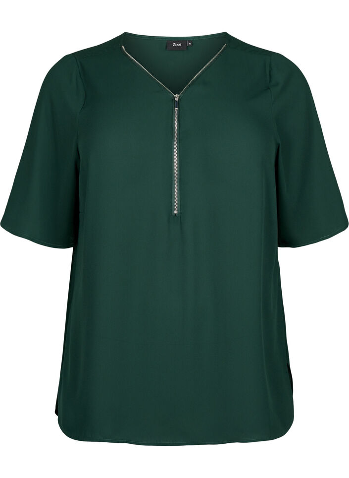V-hals blouse met rits, Scarab, Packshot image number 0
