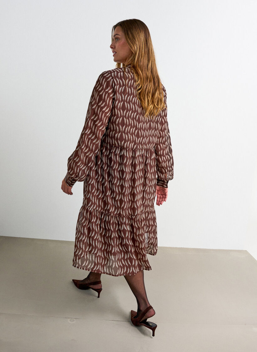 Robe &agrave; imprim&eacute; int&eacute;gral et volant superpos&eacute;, Marron, Model image number 1