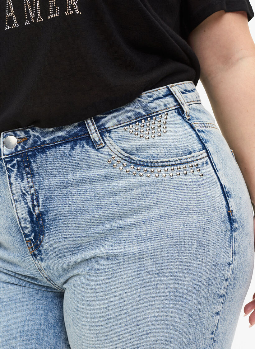 Cropped Vera jeans met studs, Light blue denim, Model image number 3