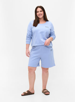 Sweat-shirt en coton avec impression de texte, Blue Heron, Model image number 2