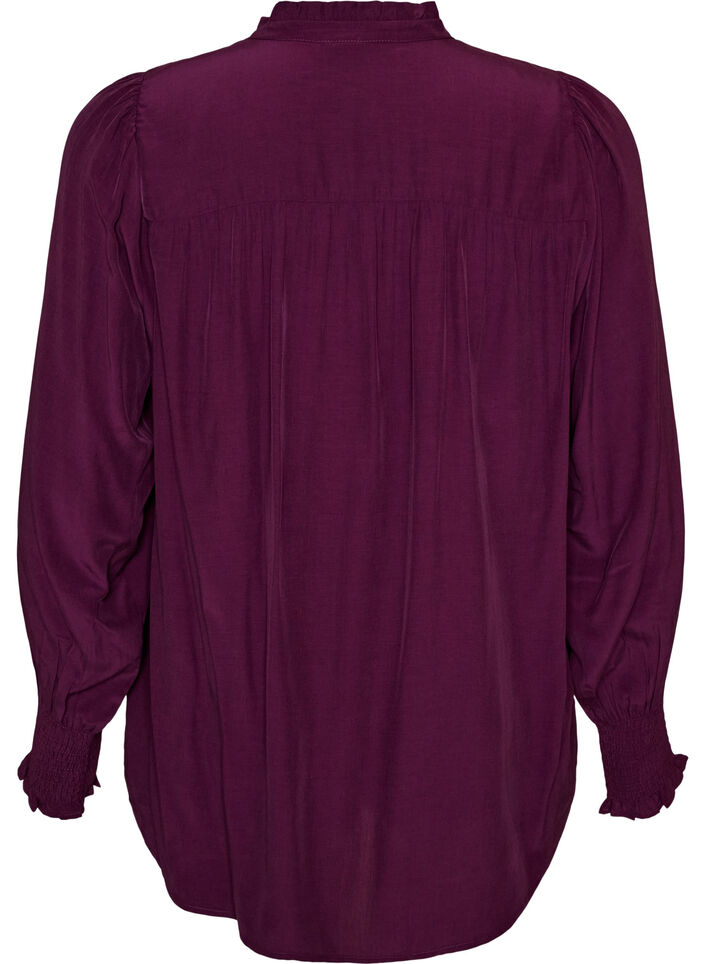 Blouse avec col &agrave; volants et fronces, Violet, Packshot image number 1